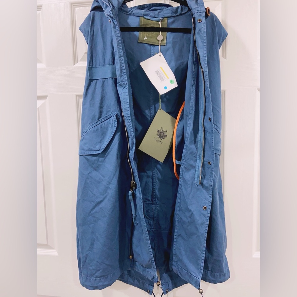 NWT Mr & Mrs Italy Salt Blue Canvas Hooded Vest Waistcoat Size S